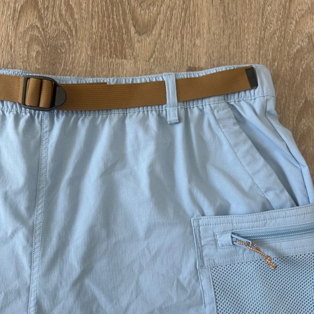 The North Face Mens XL Class V Belted Cargo Shorts Light Blue Ripstop Hiking 7in